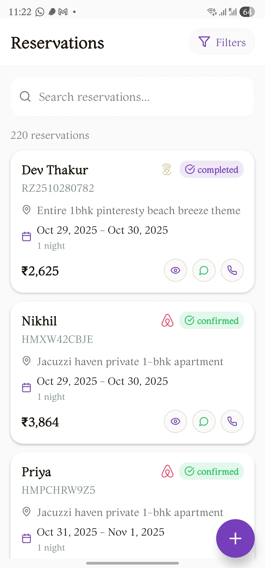 Reservations preview